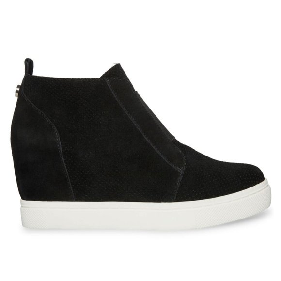 NEW Steve Madden Suede Women Ladies Wedge High Sneaker Black WITH BOX $79 MSRP - Picture 2 of 12